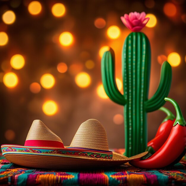 Cinco de Mayo cactus plant met hoed met muziekinstrument