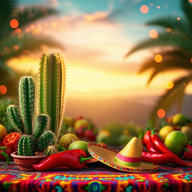 Cinco de Mayo cactus plant met hoed met muziekinstrument