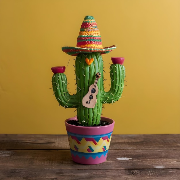 cinco de mayo cactus plant with hat with musical