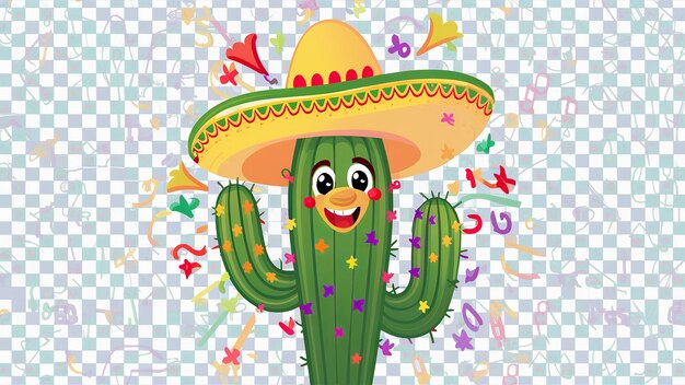 Cinco de mayo cactus wearing sombrero hat isolated on white background Generative ai