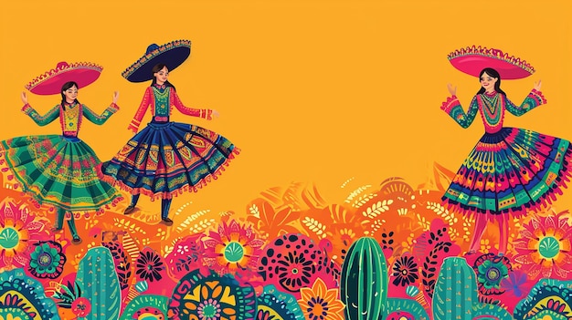 鮮やかな衣装を着たシンコ・デ・マヨ祝典のフォークダンサー
