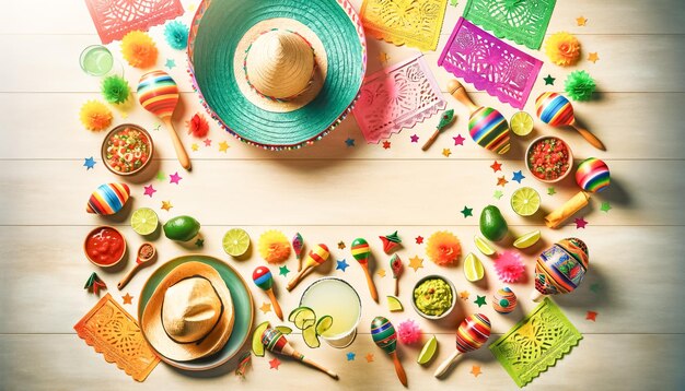 写真 シンコ・デ・マヨー (cinco de mayo) はメキシコの伝統的な食べ物や飲み物で祝われる