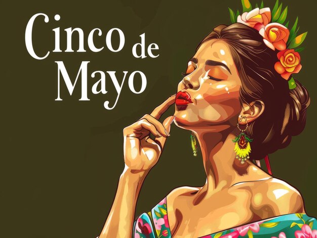 Празднование Cinco de Mayo с женщиной в мексиканской традиционной одежде