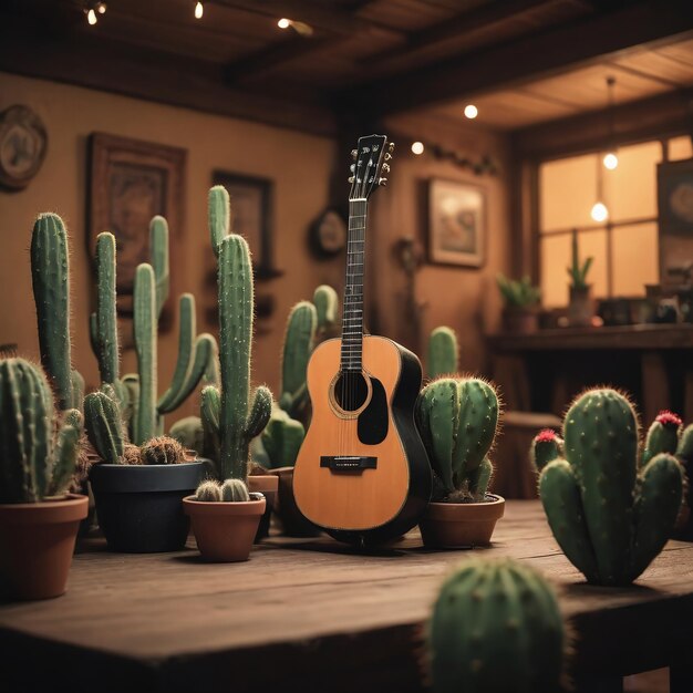 Cinco De Mayo Design With Cactus Guitar