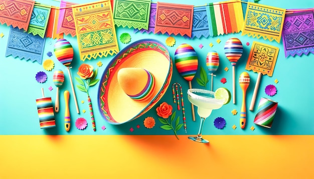 Foto cinco de mayo essenziali con sombrero colorato e decorazione festiva