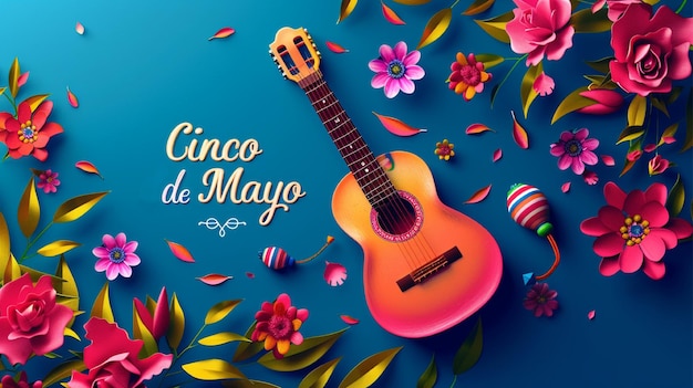 Foto cinco de mayo feestelijke poster met gitaar mexicaanse illustratie