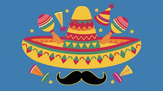 Cinco de Mayo feestviering met cactus maracas en sombrero hoed Generative Ai