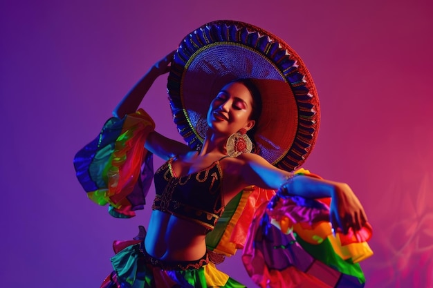 Photo cinco de mayo female dancer in traditional costume celebrates
