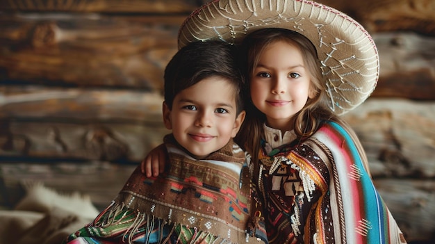 写真 cinco de mayo メキシコの服を着た女の子と男の子の写真