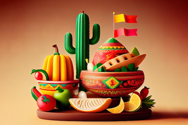 Cinco de Mayo holiday background with Mexican cactus Generative Ai