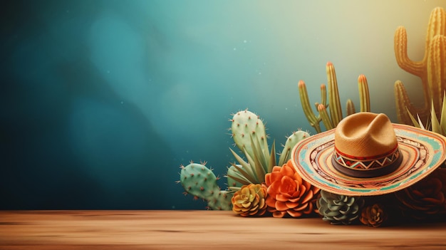 Cinco de Mayo holiday background with Mexican cactus