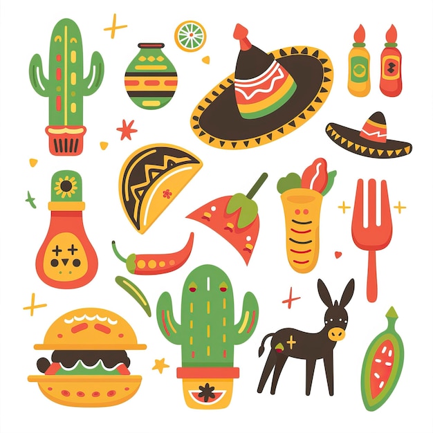 음악 기타 마라카스 타스 및 테킬라 병 요소와 함께 Cinco de Mayo 휴가 배경