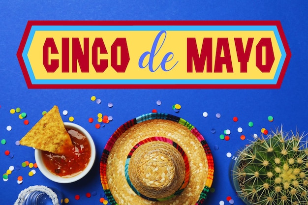 Cinco De Mayo holiday postcard with blue background