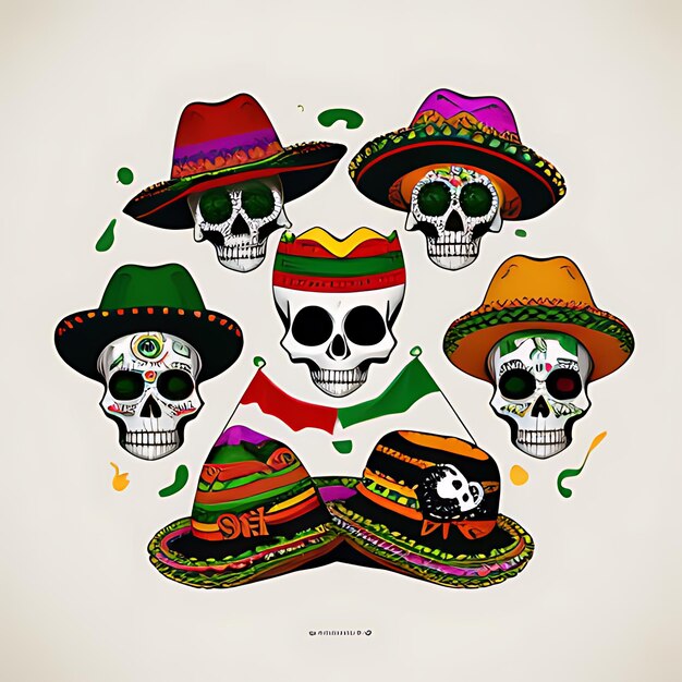 Cinco De Mayo イラスト 背景コンセプト ソムブレロ帽子装飾 カクタスと花