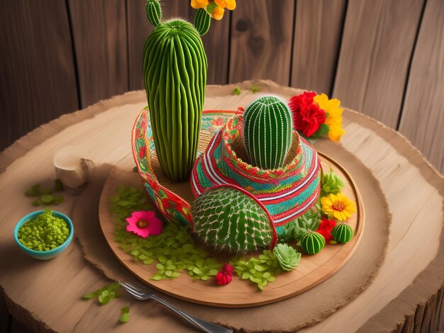 Cinco de Mayo met een levendige Mexicaanse cactus en een feestelijke sombrerohoed