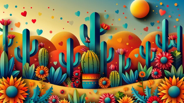 Cinco de mayo Mexicaanse fiesta Sombrero hoed cactus en bloemen achtergrond