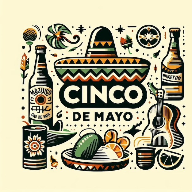 Фото cinco de mayo ретро фон с традиционными элементами