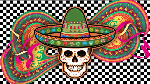 Cinco de Mayo Skull wearing Sombrero hat Isolated on white Background