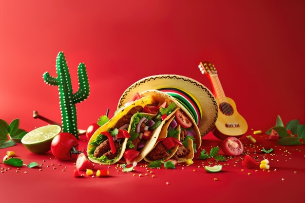 사진 은 바탕 에 축제 장식물 이 있는 cinco de mayo 타코