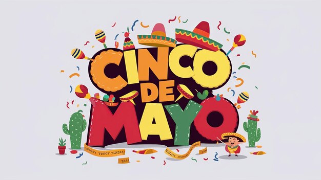 CINCO DE MAYO text isolated on white background Generative ai