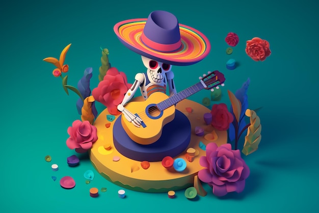 cinco de mayo theme skull playing guitar