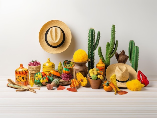 Cinco de Mayo vakantie achtergrond met een Mexicaanse cactus en feest sombrero hoed op een houten tafel