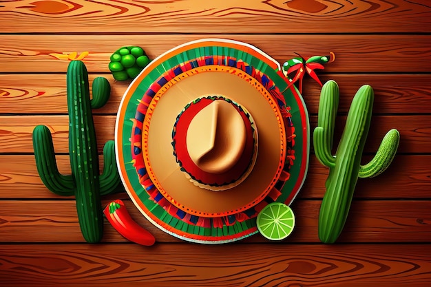 Cinco de Mayo-vakantieachtergrond met Mexicaanse cactus en partij Generative Ai