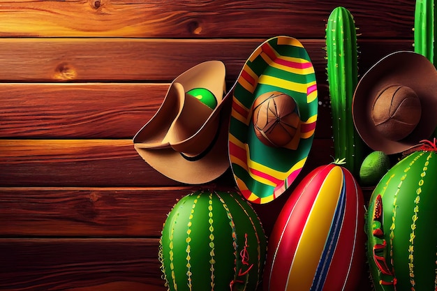 Cinco de Mayo-vakantieachtergrond met Mexicaanse cactus Generatieve Ai