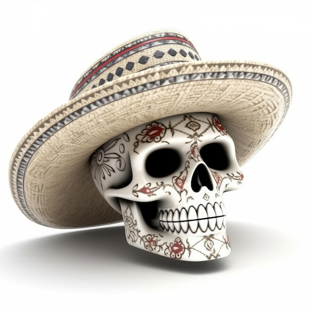 Cinco de mayo-vakantieschedel in een sombrero op een witte achtergrond