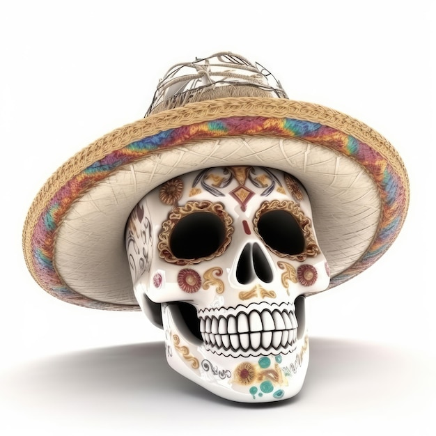 Cinco de mayo-vakantieschedel in een sombrero op een witte achtergrond