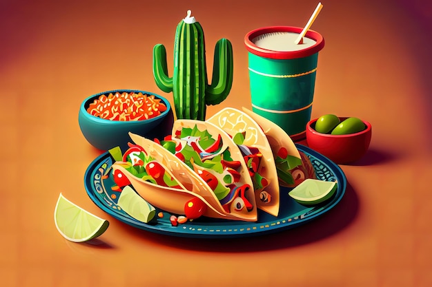 Cinco de Mayo Vijfde mei Fiesta Celebration Concept op blauwe achtergrond Generatieve Ai