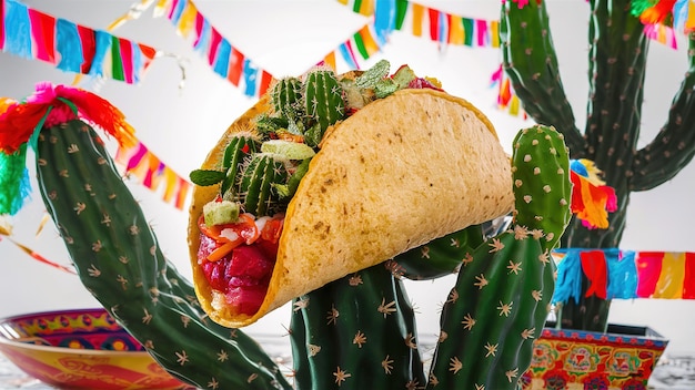 Photo cinco de mayo with cactus generative ai