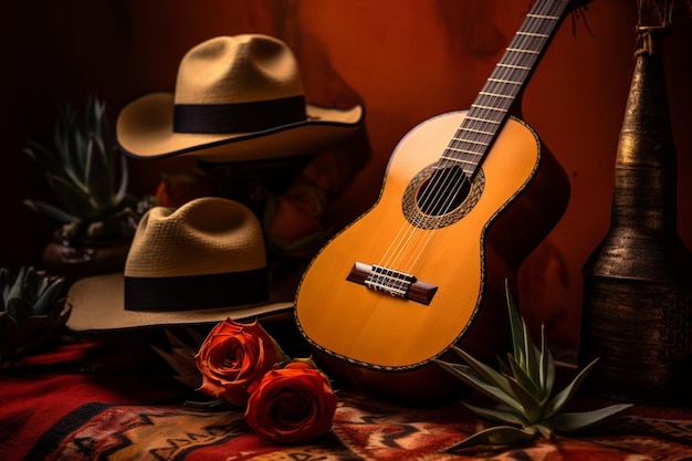 Foto cinco de mayo con chitarra e cappello