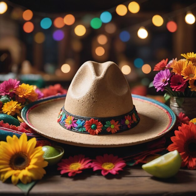 Cinco De Mayo With Sombrero Caps Flowers