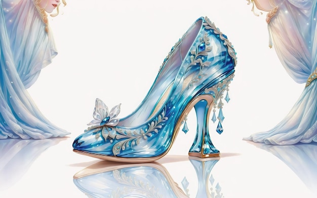 A cinderella princess's iconic blue crystal shoe
