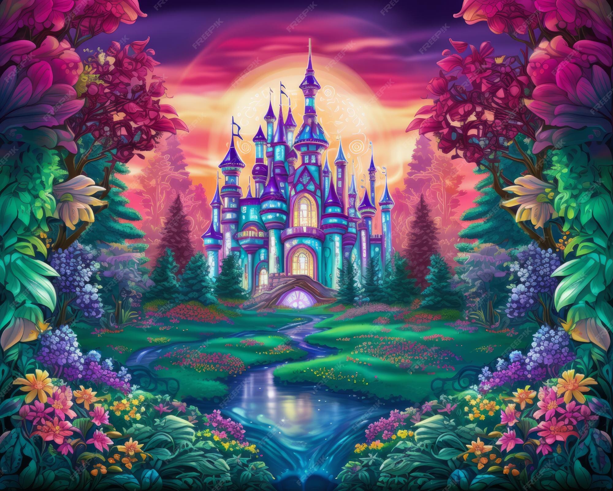 Premium AI Image cinderellas castle in the forest at night