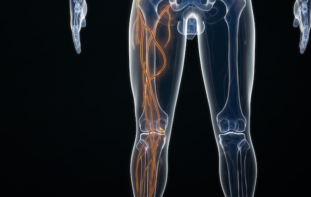 Photo cinema 4d rendering of the arterial structure of the human leg