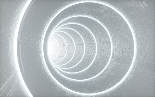 사진 디스플레이 모형을위한 흰색 조명이있는 원형 터널 배경의 영화 4d 렌더링