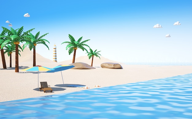 cinema 4d rendering of summer background on the beach