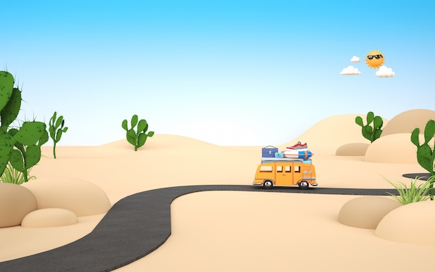 cinema 4d rendering of summer background in the desert