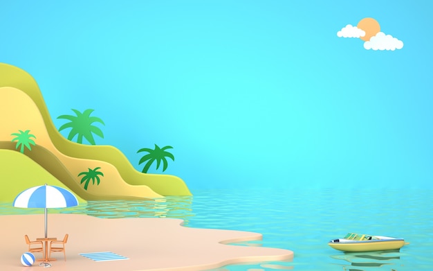 Cinema 4d rendering di sfondo estivo con vista sull'acqua di mare