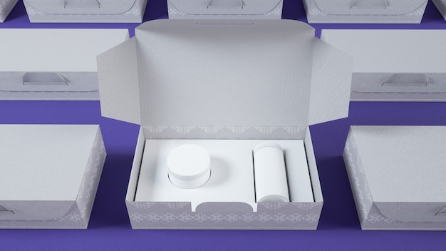 Cinema 4d rendering of white cosmetic cream box for mockup display