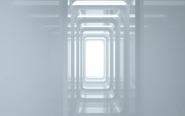 Photo cinema 4d renderings rectangular tunnel background with white light for display mockup