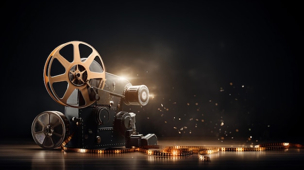 Cinema concept of vintage film reels clapperboard