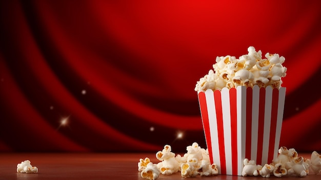 cinema concept with popcorn in red white bag