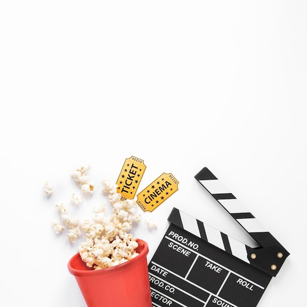 Cinema elements on white background with copy space