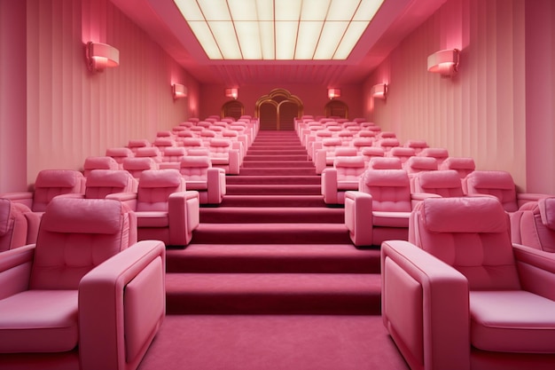 Cinema and entertainment empty pink movie theater with pink seats and walls