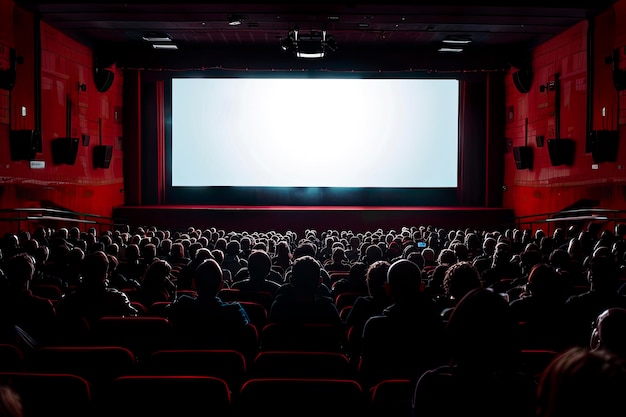 cinema full of people with blank screen