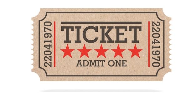 Photo cinema old type ticket beige isolated recycle top view on a white background 3d illustration