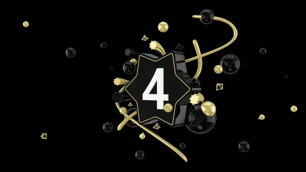 Cinema rendering of a black with stars and the number four